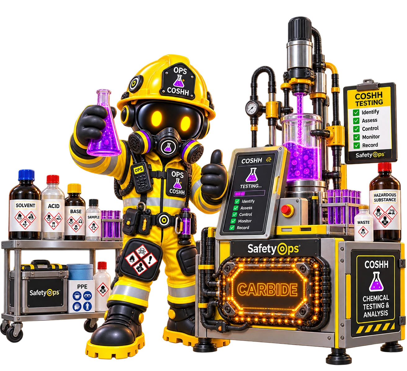 OPS, in COSHH gear, testing and identifying hazardous substances