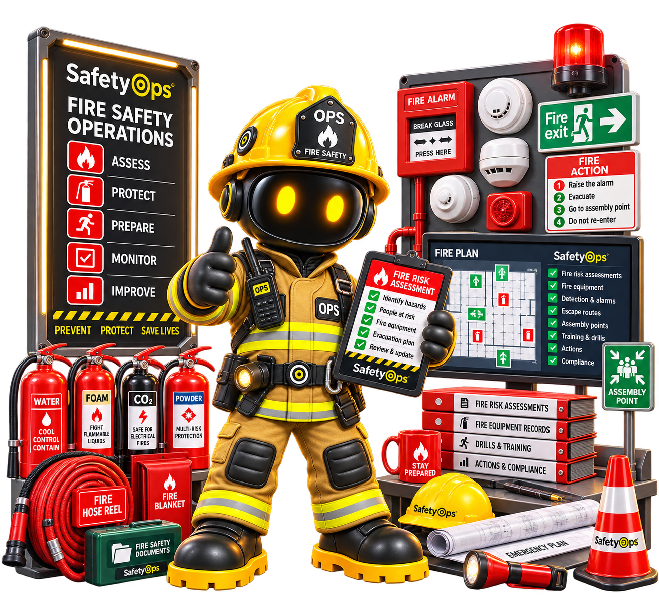 SafetyOps Fire Safety OPS with fire risk assessment and fire safety equipment